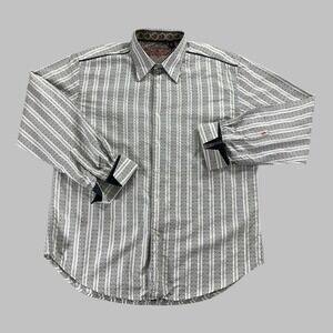 Robert Graham Shirt Men 2XL Silk French Flip Cuff Textured Long Sleeve Button Up